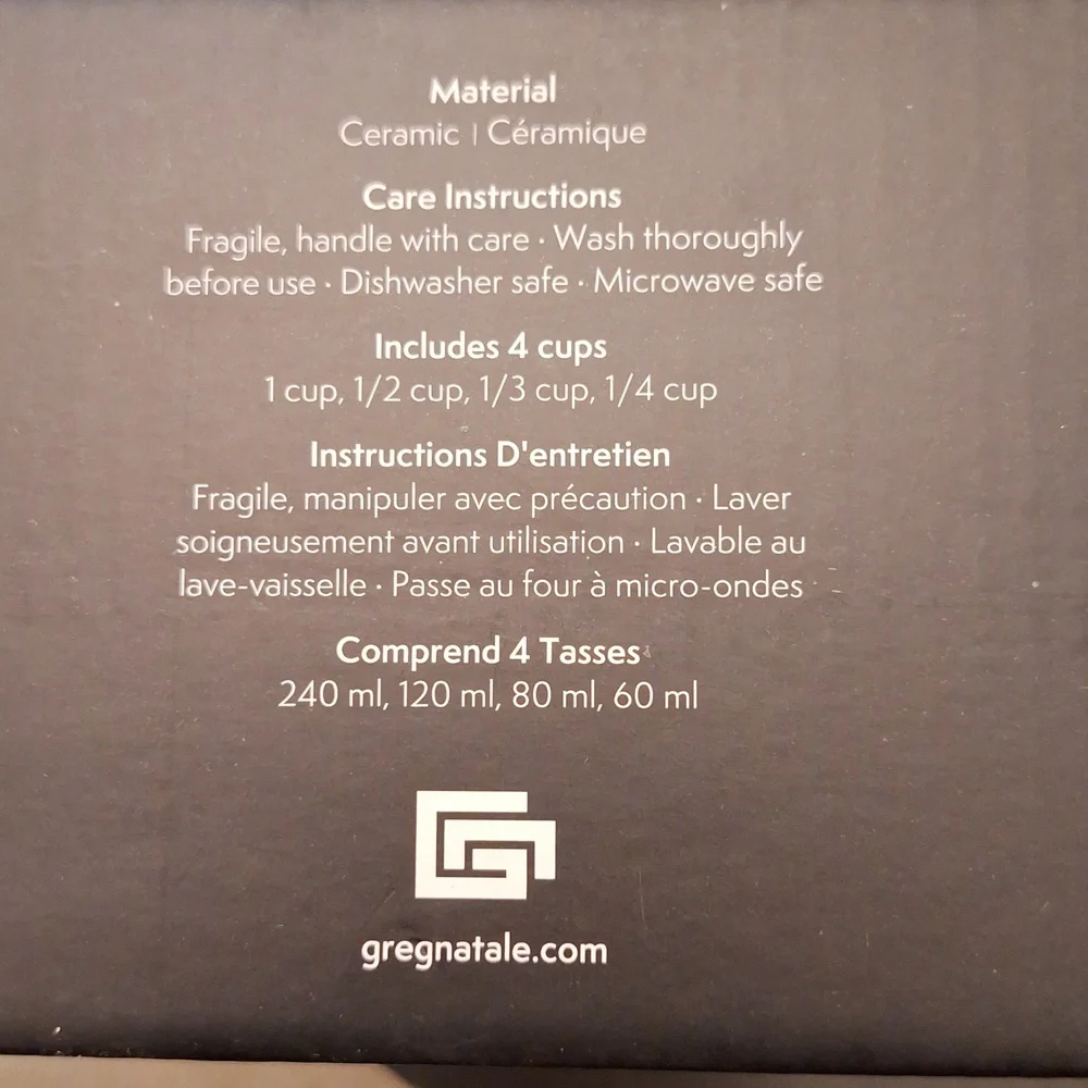 New in Box Greg Natale Ceramic Measuring Cup‎ Set Light Green